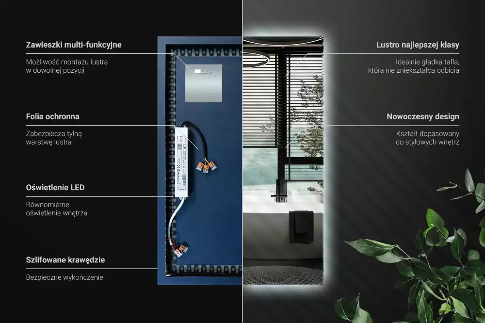 Specchio rettangolare con illuminazione a LED