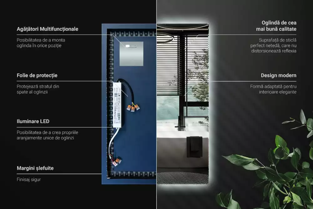 Specchio rettangolare con illuminazione a LED