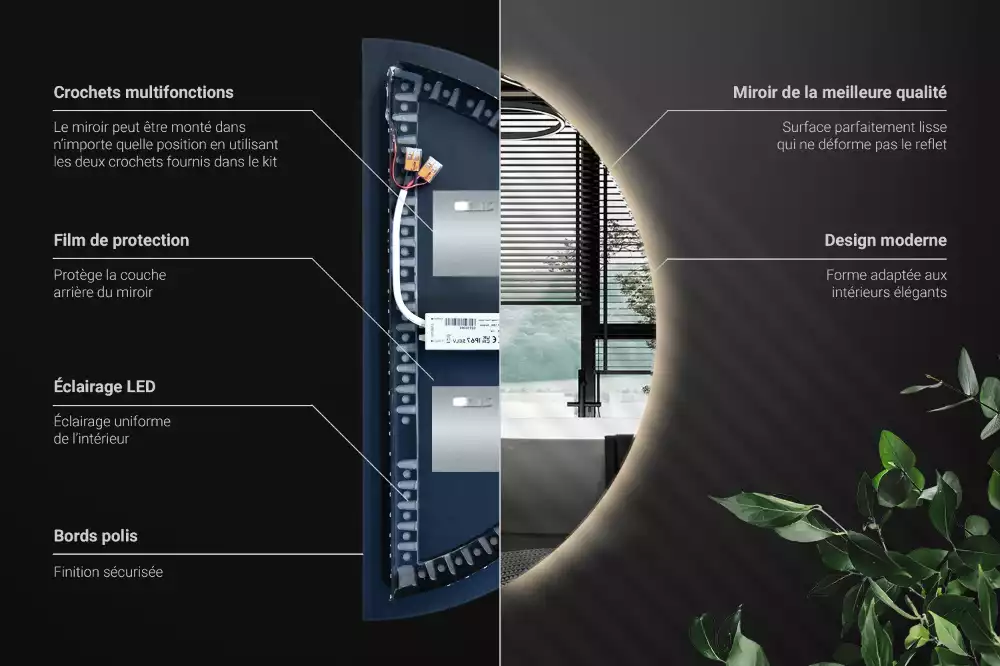 Specchio Semi-Circolare LED accessorio elegante