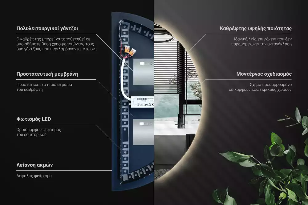 Specchio Semi-Circolare LED accessorio elegante