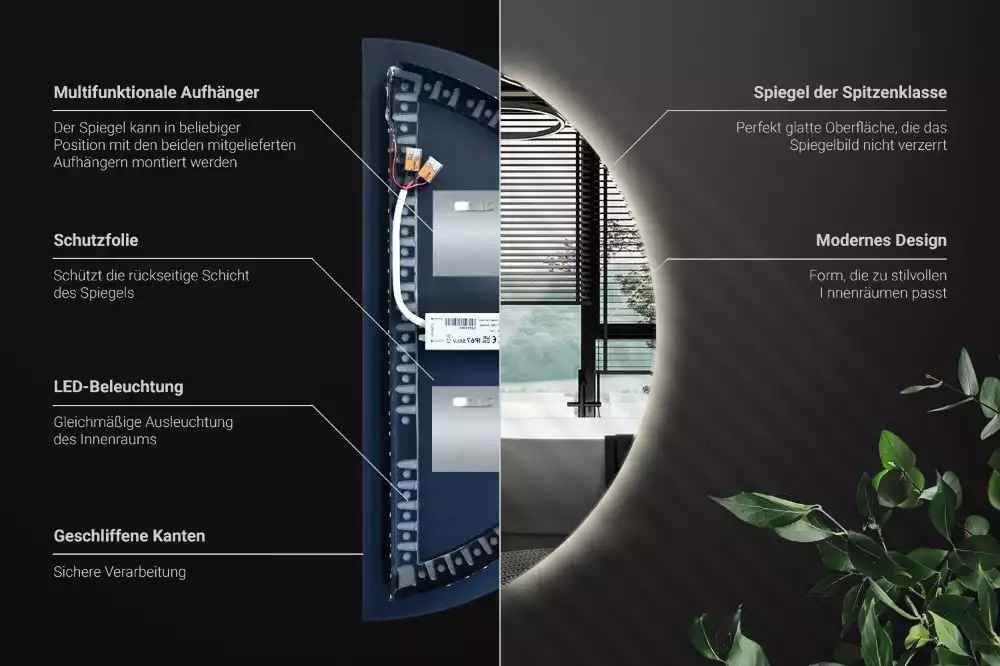 Specchio Semi-Circolare LED accessorio elegante