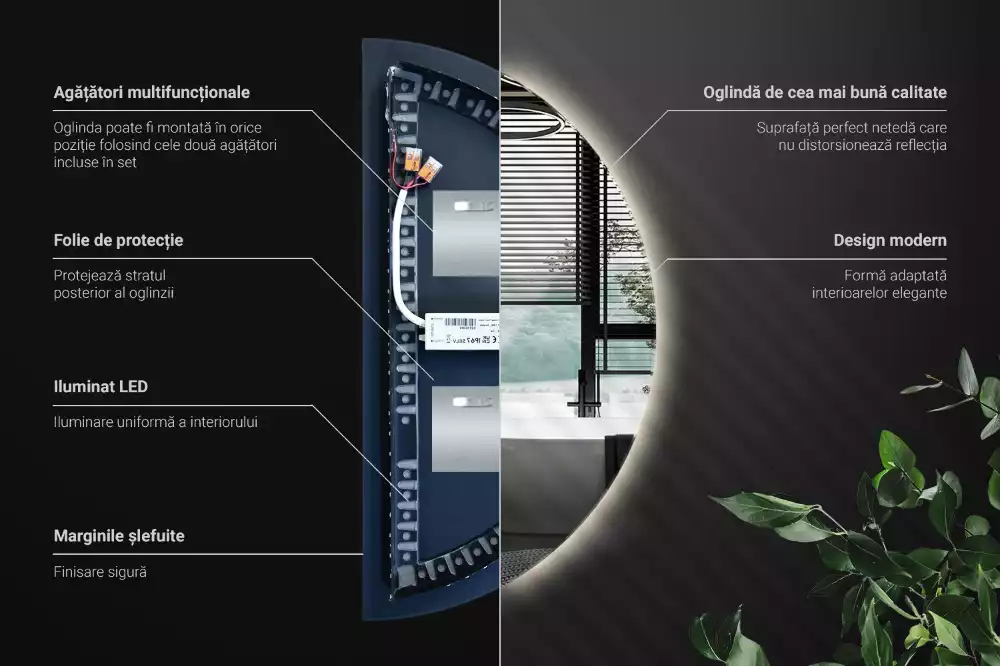 Specchio Semi-Circolare LED accessorio elegante