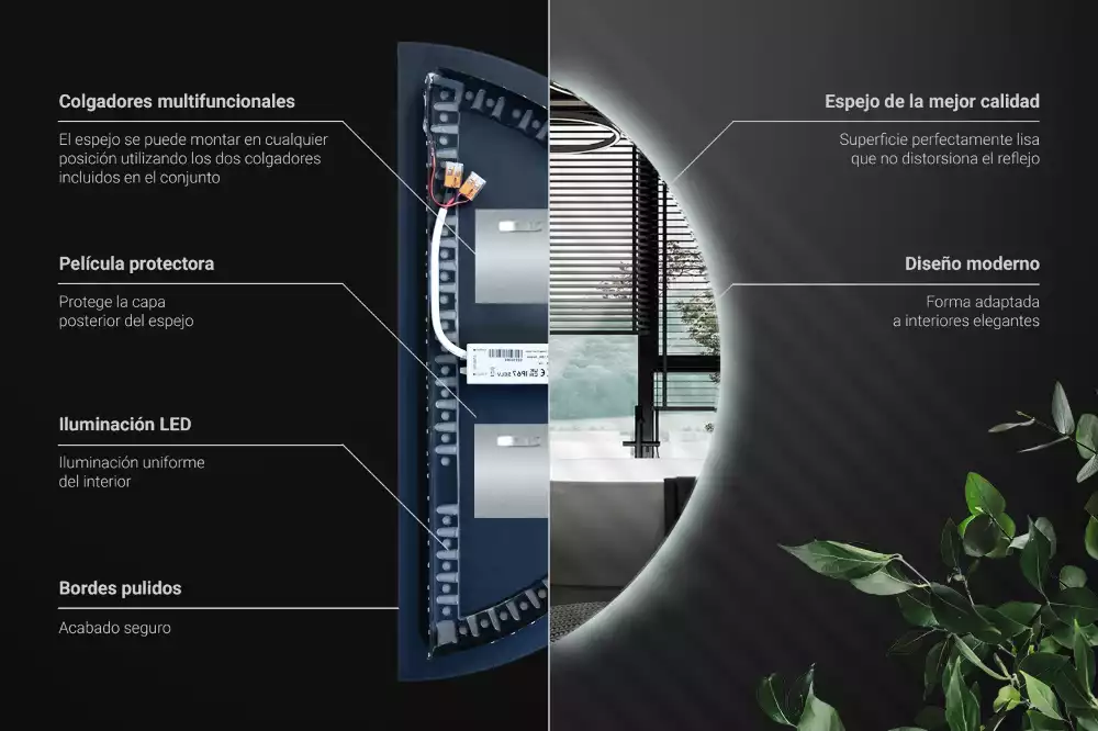 Specchio Semi-Circolare LED accessorio elegante