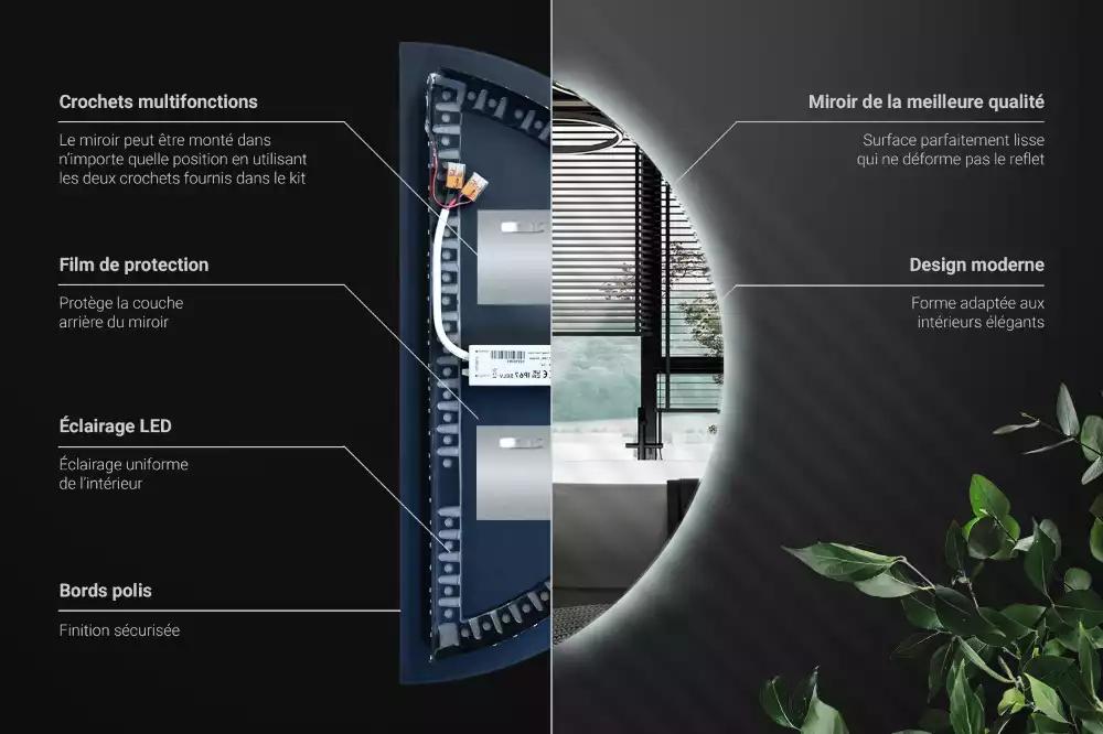 Specchio Semi-Circolare LED accessorio elegante