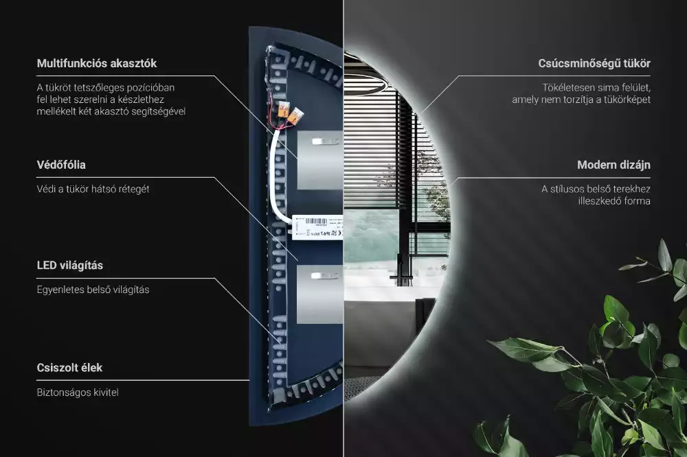 Specchio Semi-Circolare LED accessorio elegante