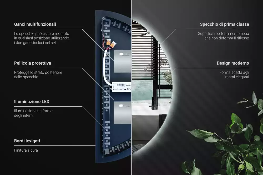 Specchio Semi-Circolare LED accessorio elegante