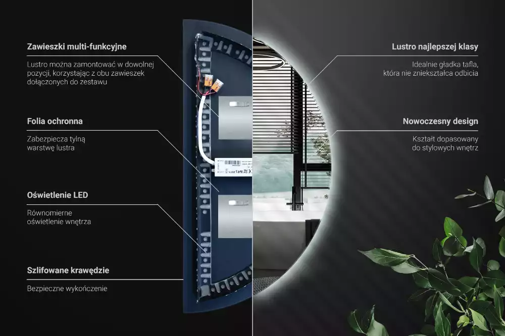 Specchio Semi-Circolare LED accessorio elegante