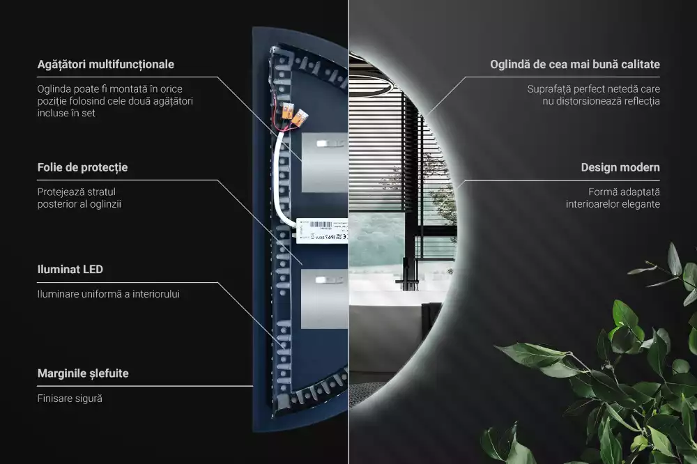 Specchio Semi-Circolare LED accessorio elegante