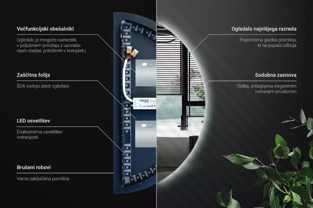 Specchio Semi-Circolare LED accessorio elegante