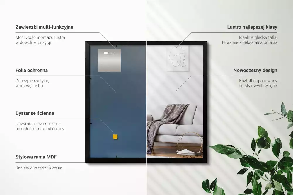 Specchio rettangolare da parete con cornice nera