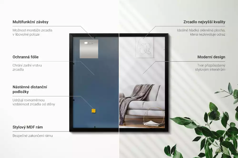 Specchio rettangolare da parete con cornice nera