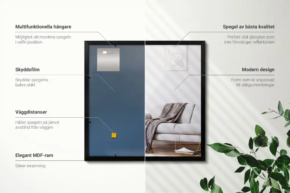 Specchio rettangolare da parete con cornice nera