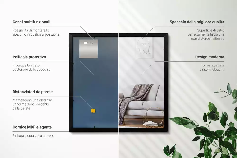 Specchio rettangolare da parete con cornice nera