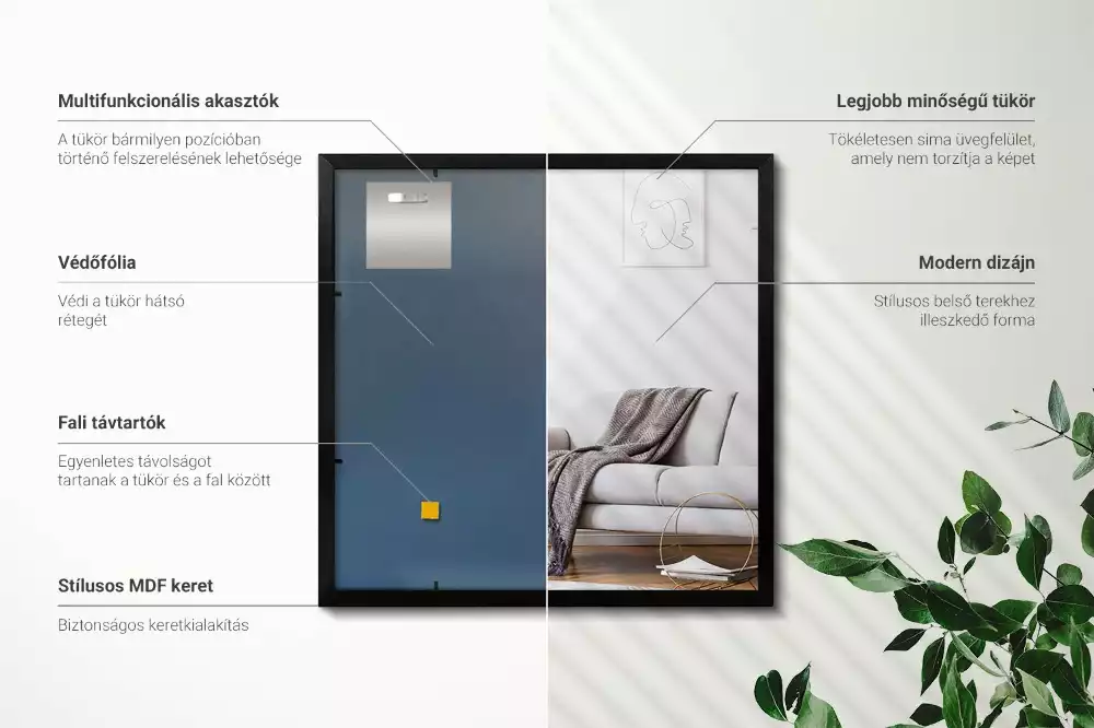 Specchio rettangolare da parete con cornice nera