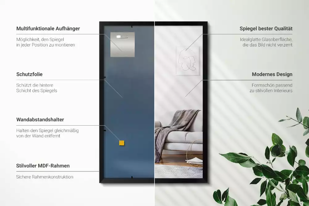 Specchio rettangolare da parete con cornice nera