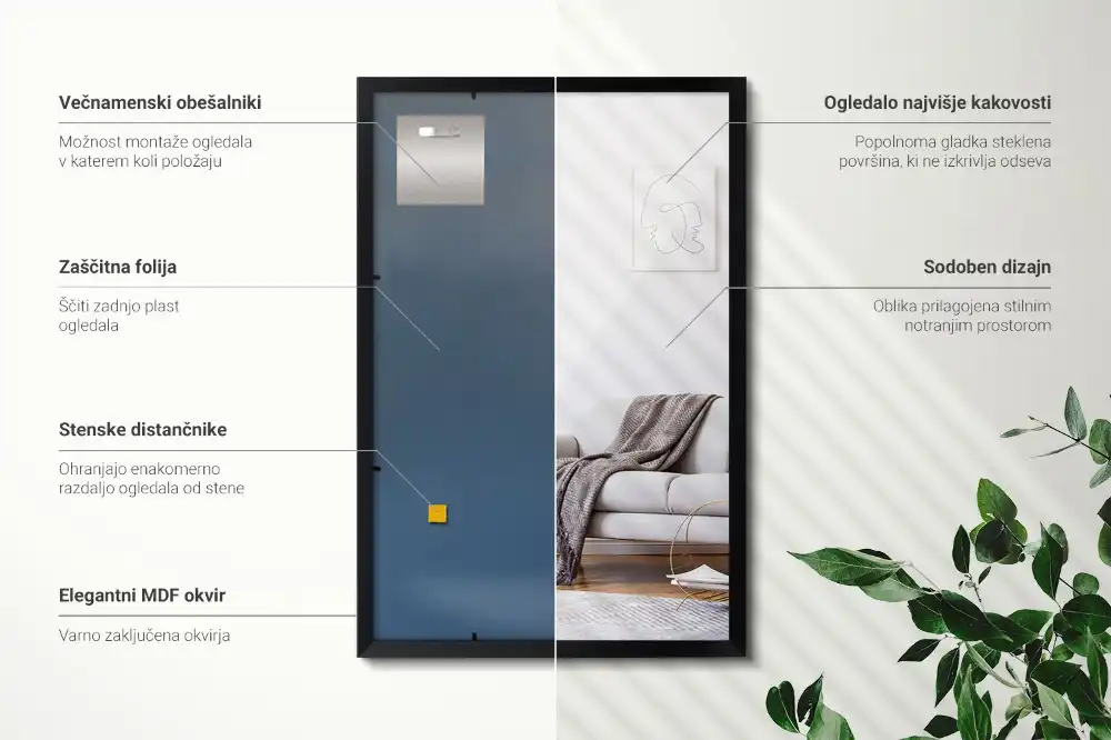 Specchio rettangolare da parete con cornice nera