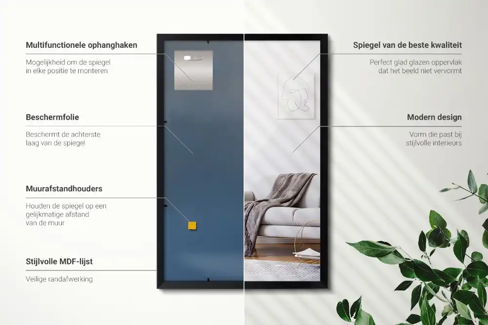 Specchio rettangolare da parete con cornice nera