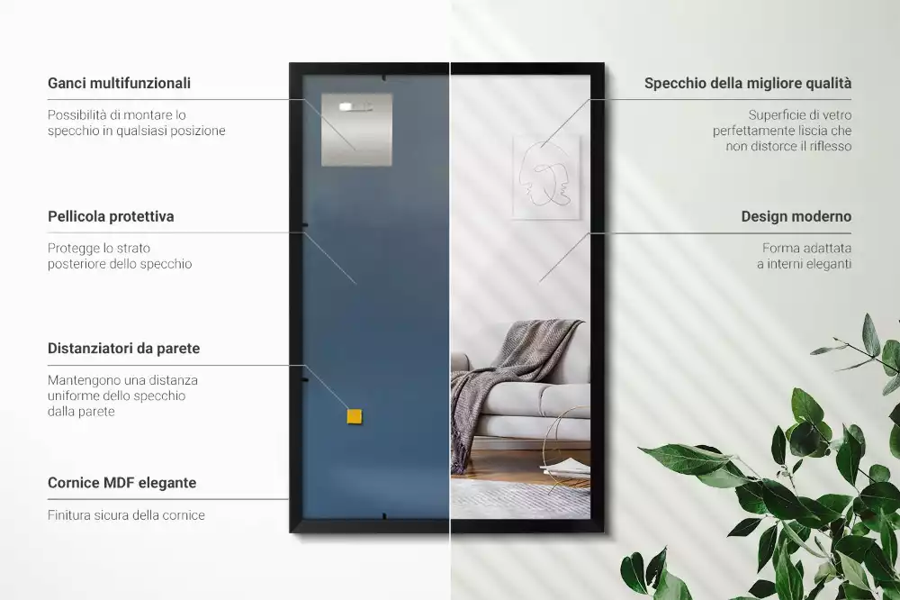 Specchio rettangolare da parete con cornice nera