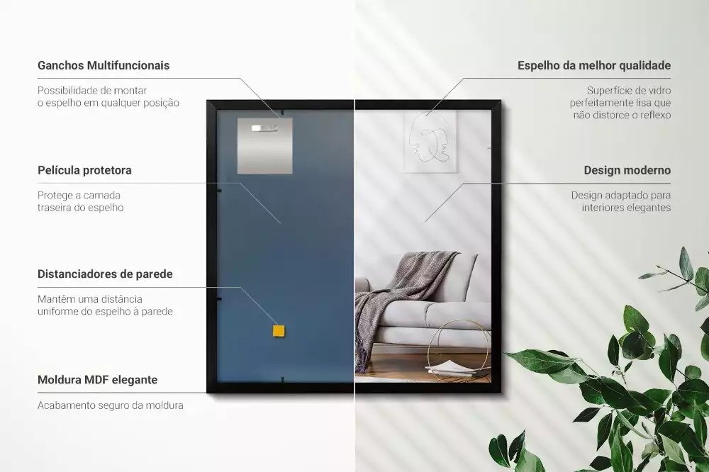 Specchio rettangolare da parete con cornice nera