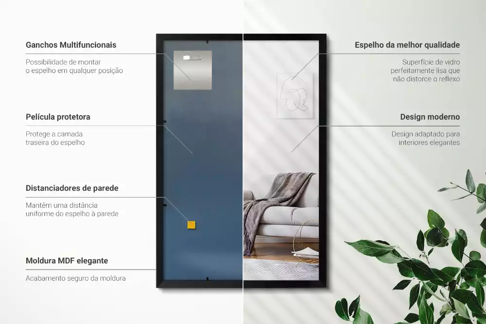 Specchio rettangolare da parete con cornice nera