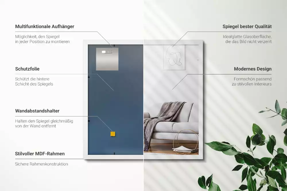 Specchio rettangolare decorativo con cornice bianca