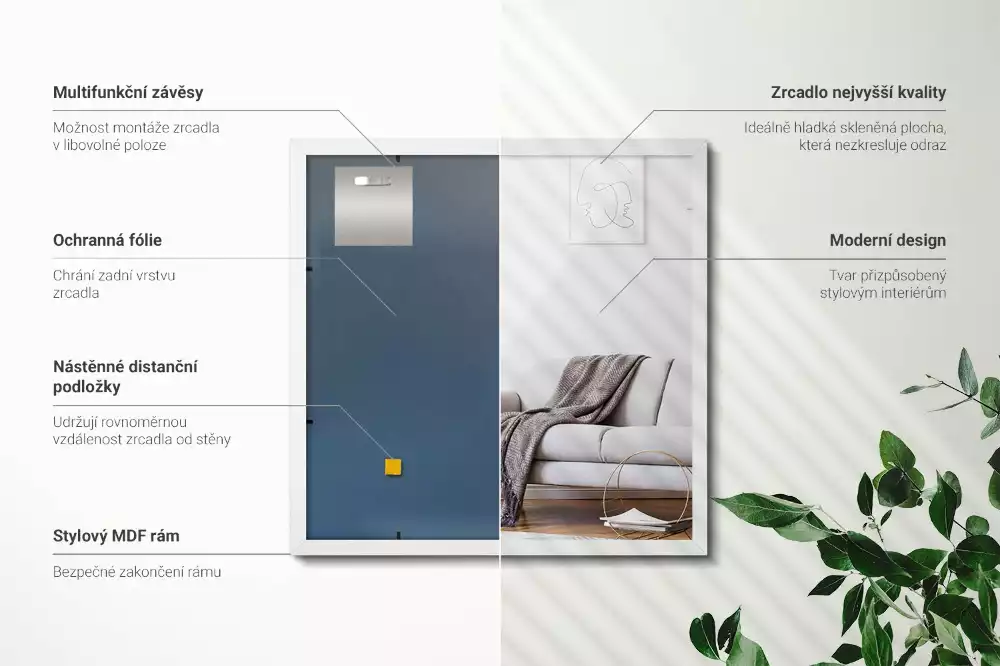 Specchio rettangolare decorativo con cornice bianca