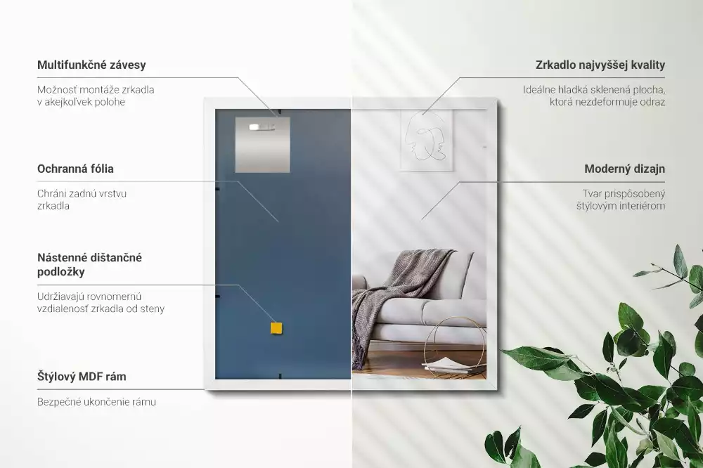 Specchio rettangolare decorativo con cornice bianca