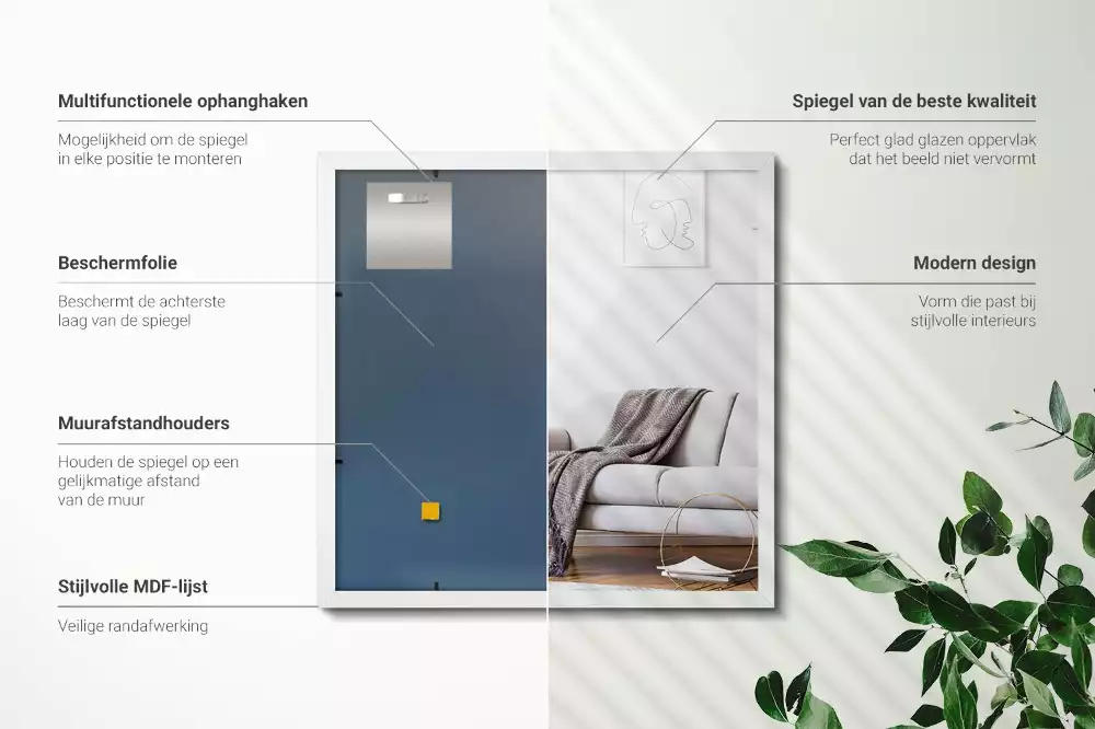 Specchio rettangolare decorativo con cornice bianca