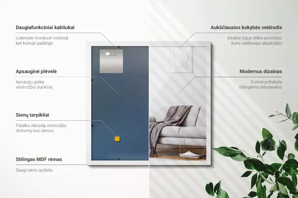 Specchio rettangolare decorativo con cornice bianca