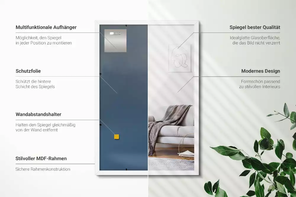 Specchio rettangolare decorativo con cornice bianca