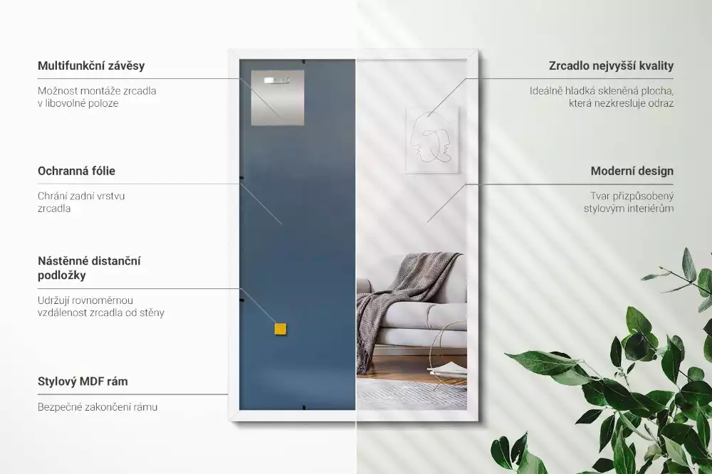 Specchio rettangolare decorativo con cornice bianca