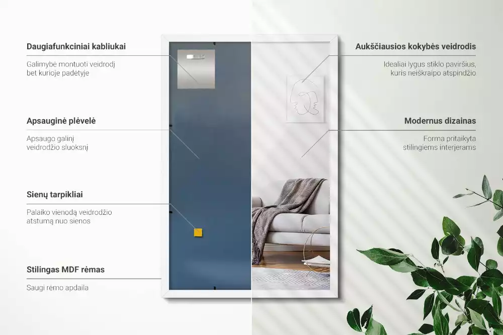 Specchio rettangolare decorativo con cornice bianca