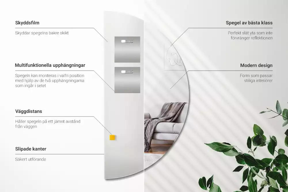 Specchio mezza luna da appendere senza cornice