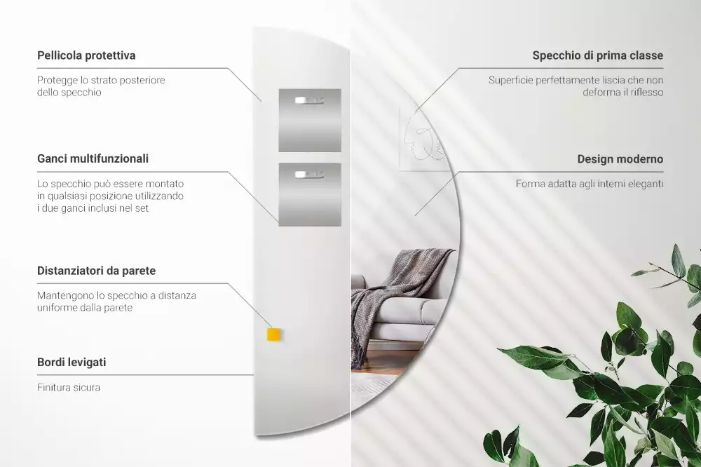 Specchio mezza luna da appendere senza cornice