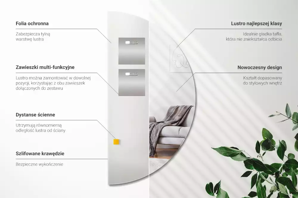 Specchio mezza luna da appendere senza cornice