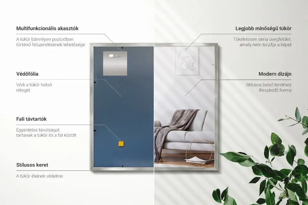 Specchio rettangolare con cornice argentea da parete
