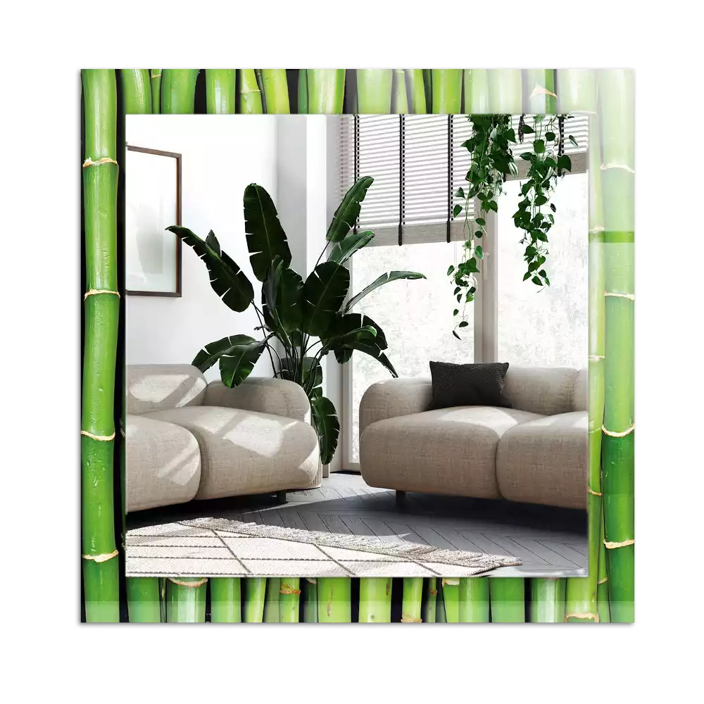 Specchio rettangolare con cornice stampata steli di bambù verde