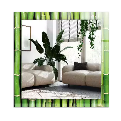 Specchio rettangolare con cornice stampata steli di bambù verde