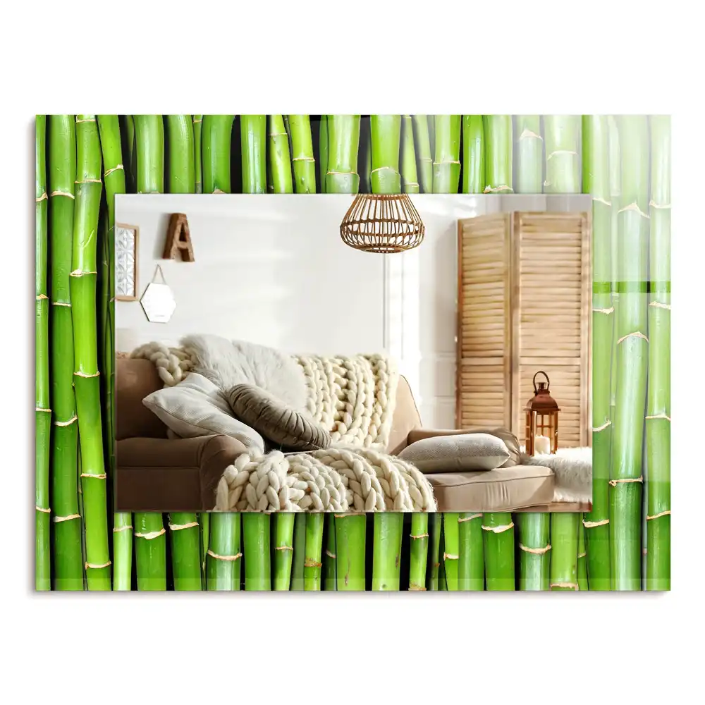 Specchio rettangolare con cornice stampata steli di bambù verde