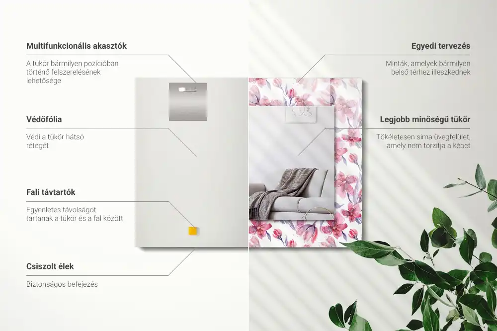 Specchio rettangolare stampato Motivo floreale ad acquerello