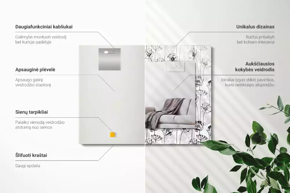 Specchio rettangolare decoro Motivo floreale monocromatico