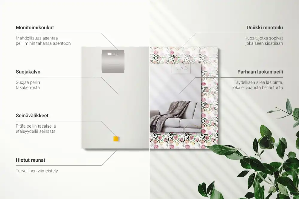 Specchio rettangolare con cornice stampata Motivo floreale