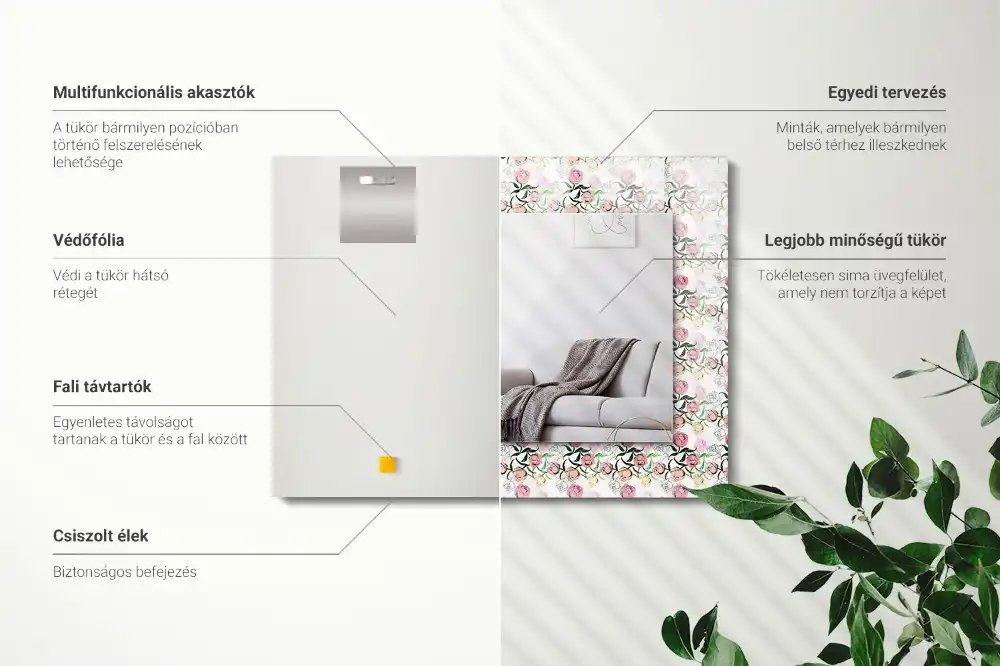 Specchio rettangolare con cornice stampata Motivo floreale