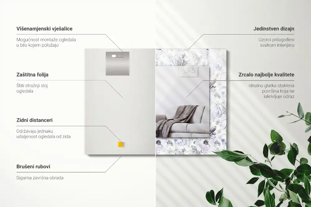 Specchio rettangolare stampato Fiori e foglie