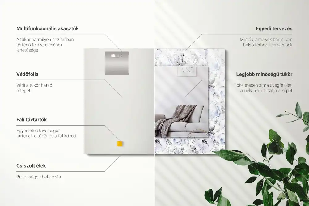 Specchio rettangolare stampato Fiori e foglie