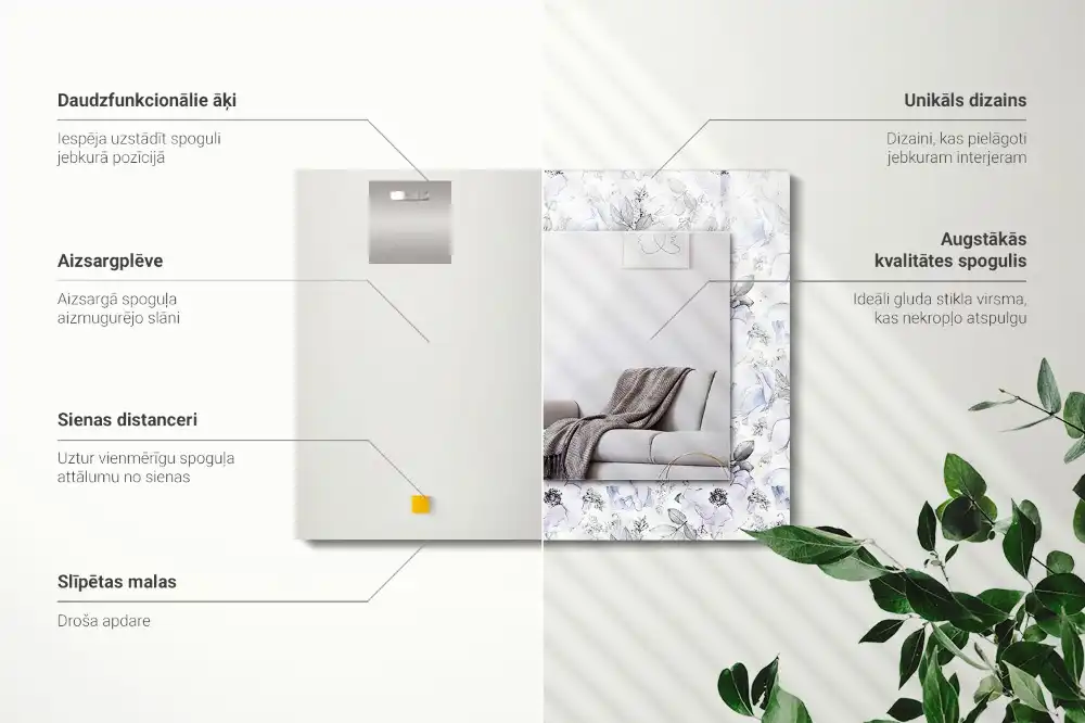 Specchio rettangolare stampato Fiori e foglie