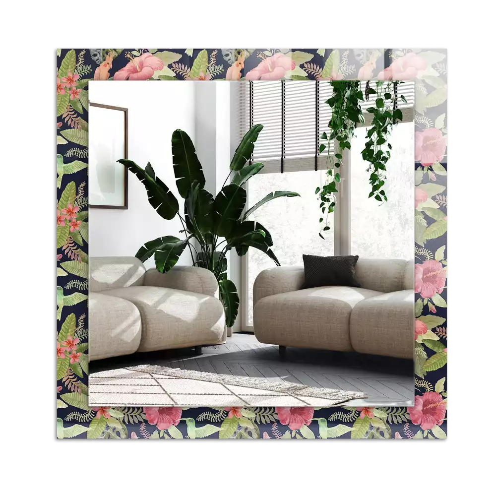 Specchio rettangolare decoro Fiori e uccelli