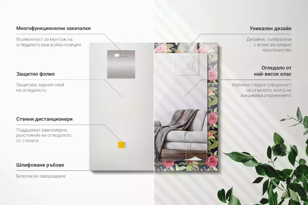 Specchio rettangolare decoro Fiori e uccelli