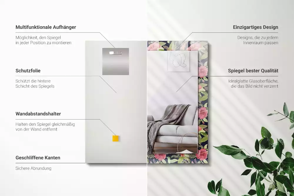 Specchio rettangolare decoro Fiori e uccelli