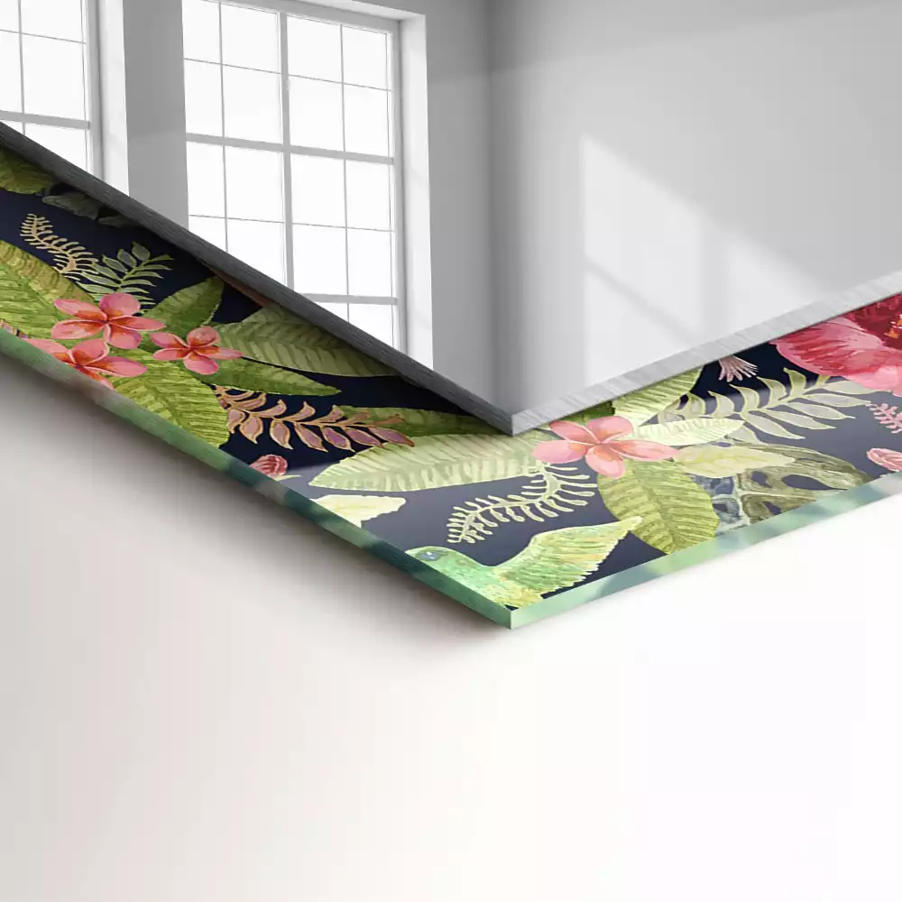 Specchio rettangolare decoro Fiori e uccelli